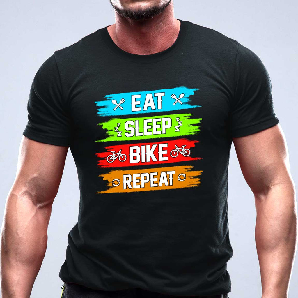 Eat, sleep, bike, repeat - tricou din bumbac negru bicicleta