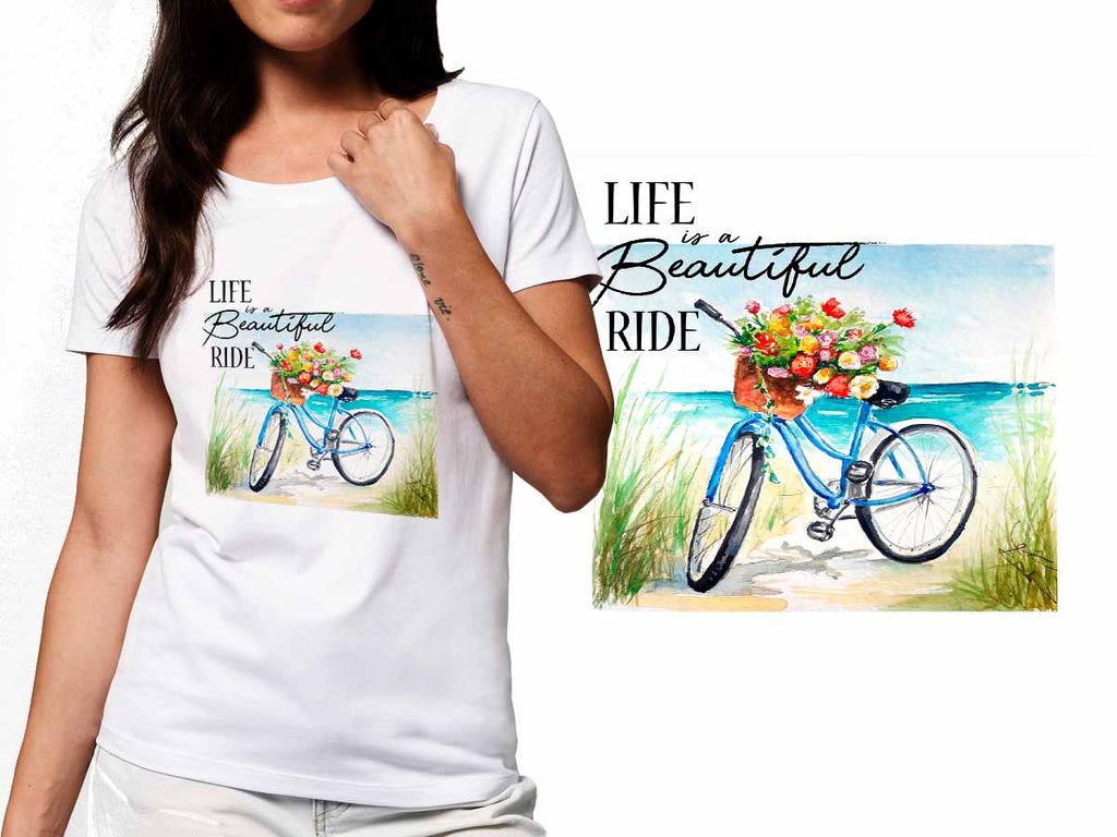 Viața este frumoasă cu bicicleta - tricou din bumbac alba white bicycle cotton shirt