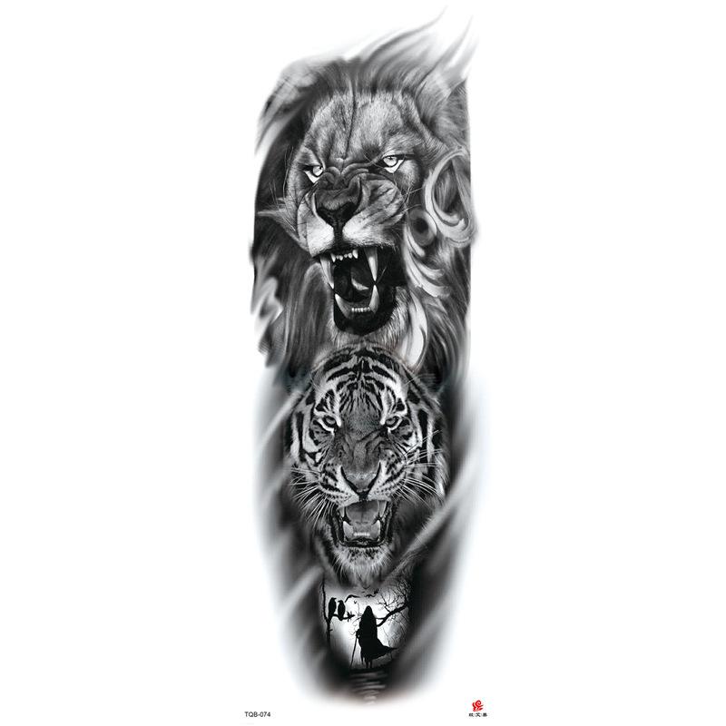 Tigru și leu flori alb-negru tatuaje temporare temporary tattoo Liratech Romania