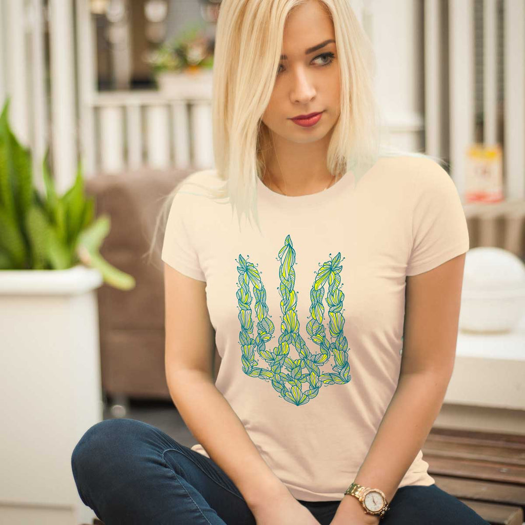 Trident ucrainean - tricou de dama cu motive ucrainene  dama ecru