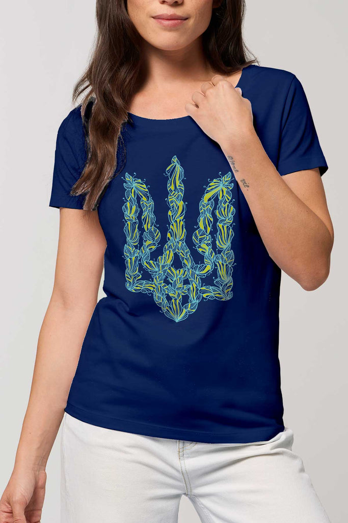 Trident ucrainean - tricou de dama cu motive ucrainene  dama albastru